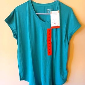 MONDETTA ULTRA SOFT V-NECK TEE, MEDIUM,  PORCELAIN GREEN COLOR